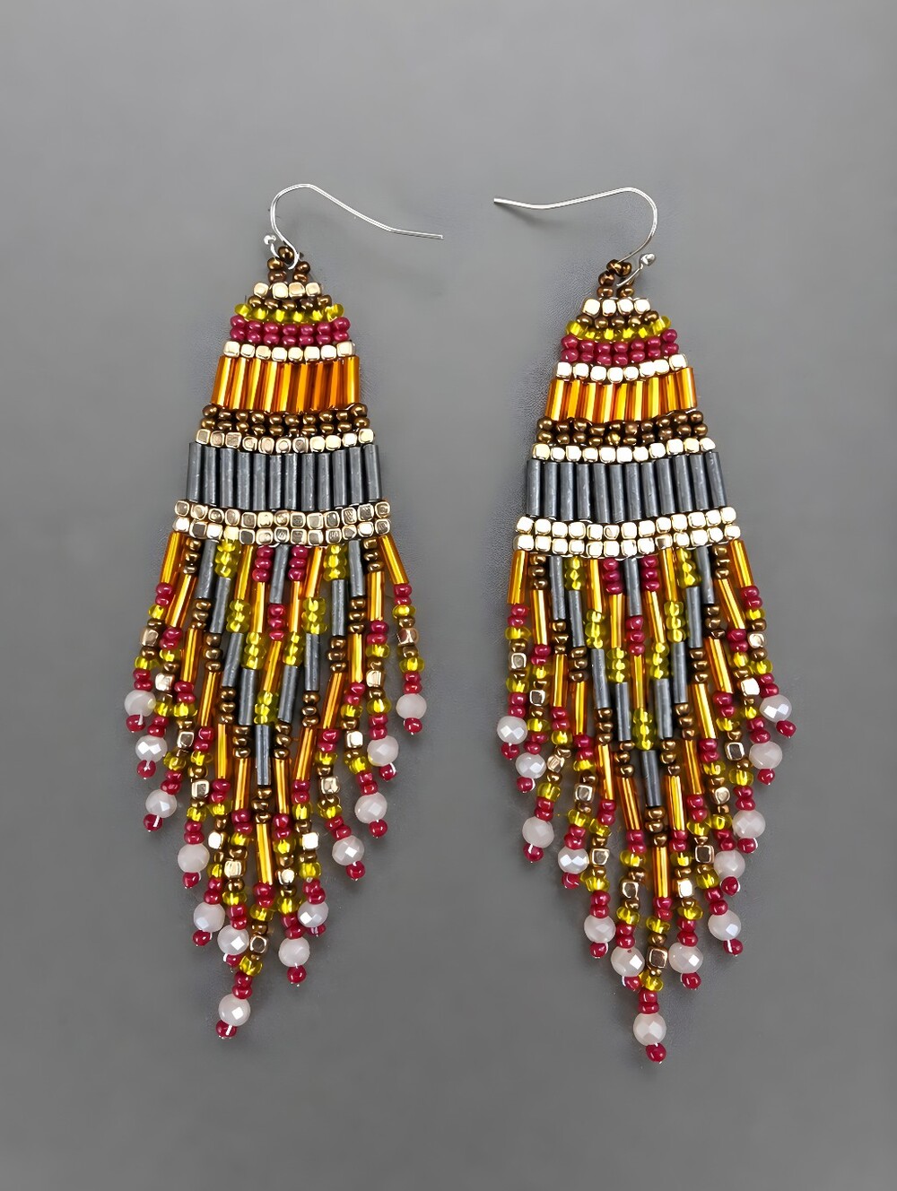 Bronze Boho Fringe Seed Bead Earrings Handmade Southwestern Beaded Jewelry